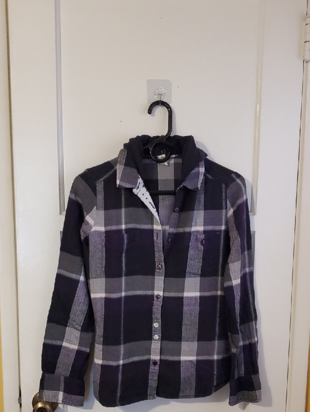 Element Women's Black & Gray Plaid Button-Up Jacket with Hood